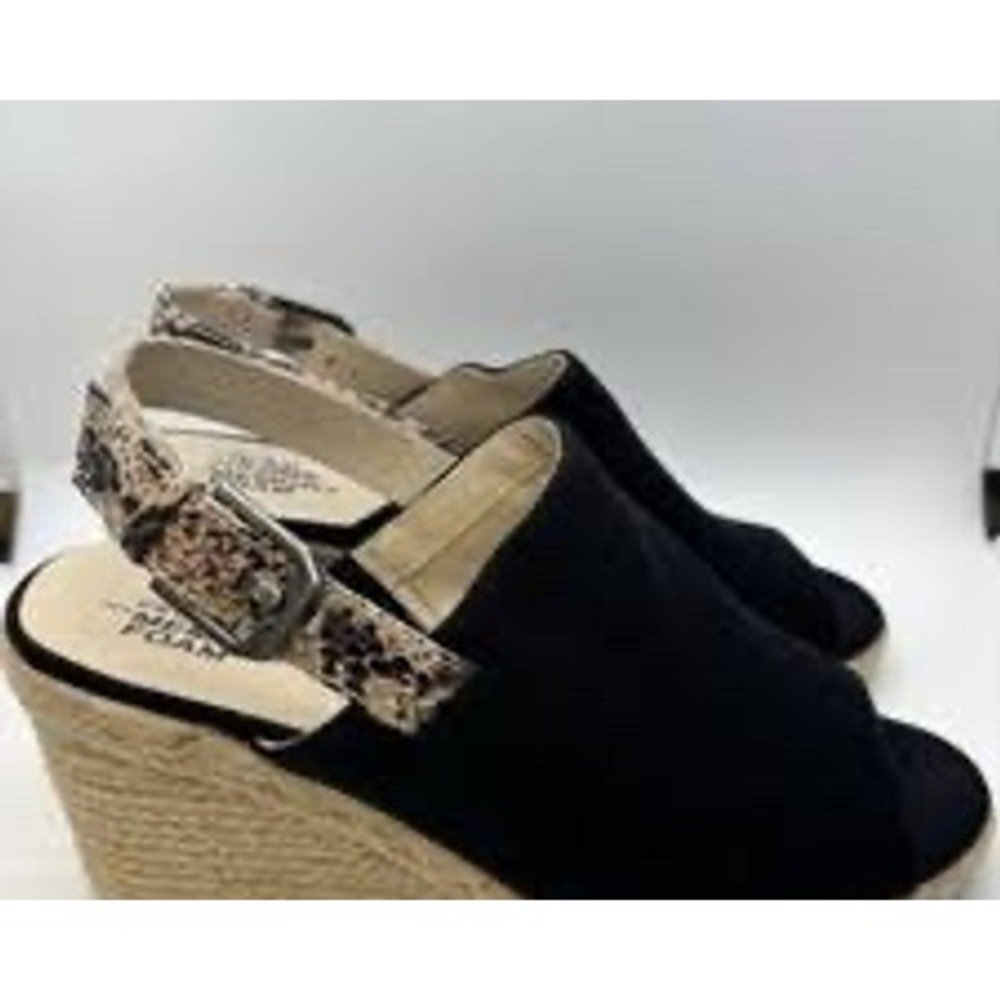 LifeStride Trina Espadrille Wedge Sandals Women 6M Black Snakeskin Slingback